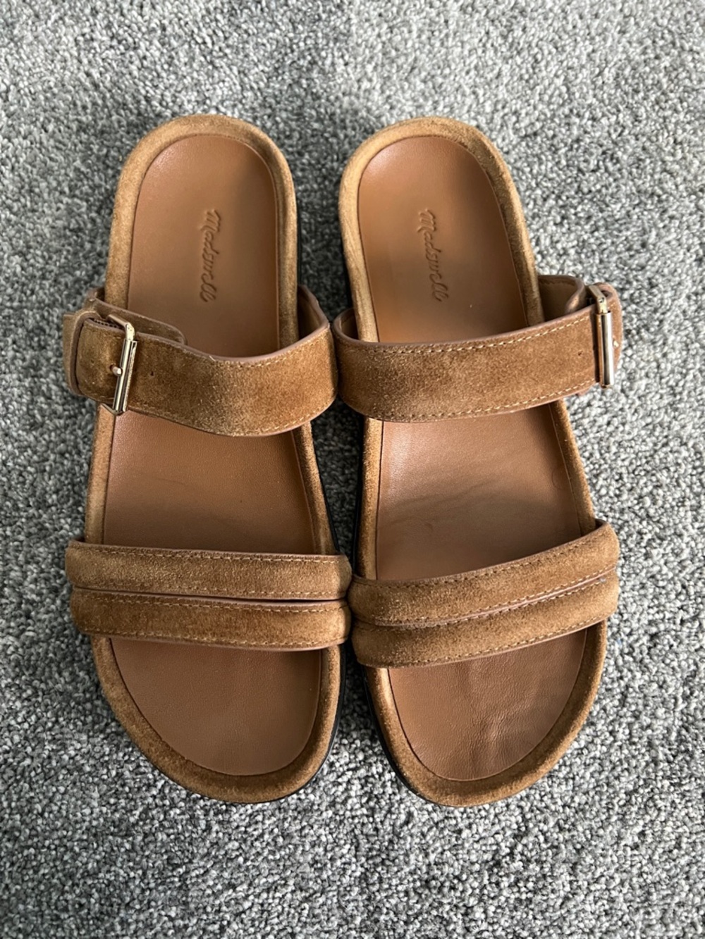 Madewell Women's Suede Double-Strap Slide Sandals in Brown